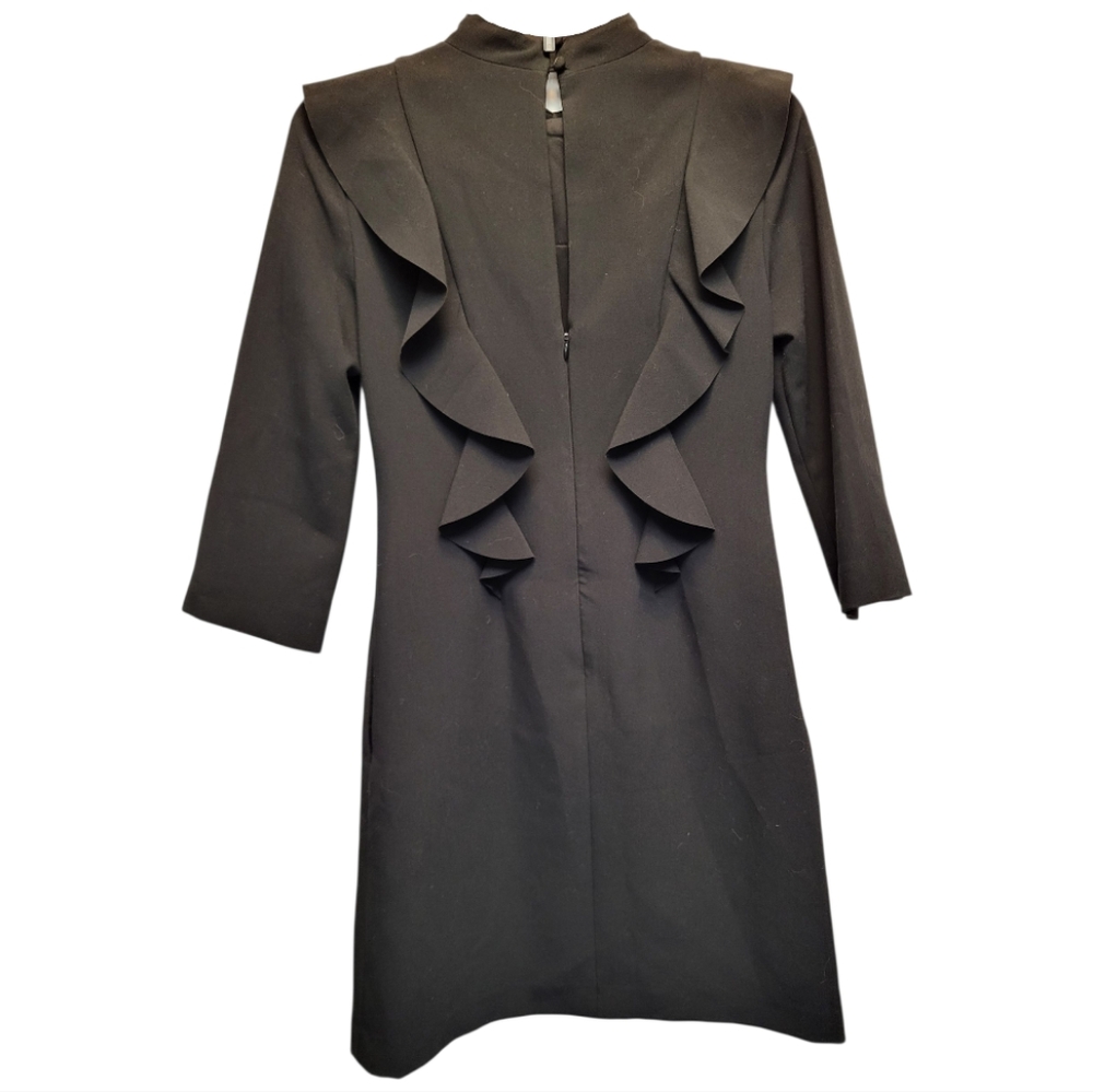 Banana Republic Black Ruffle Yoke Bi-Stretch Mini Dress 3/4 Sleeve - Size 0 - Picture 7 of 9